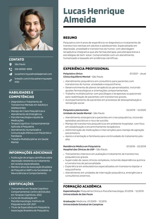 exemplo de currículo de psiquiatra