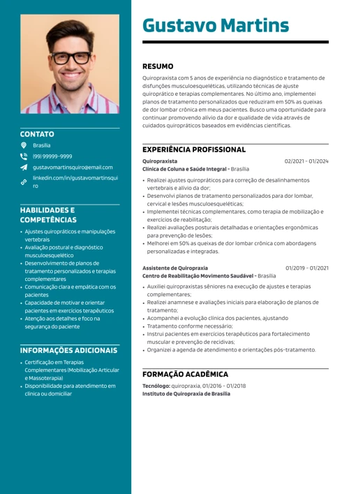 modelo de currículo de quiropraxista