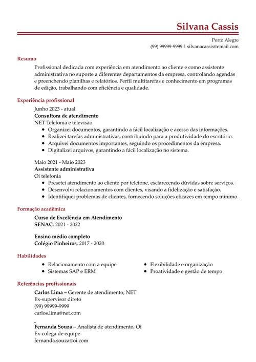 exemplo de currículo com referências profissionais