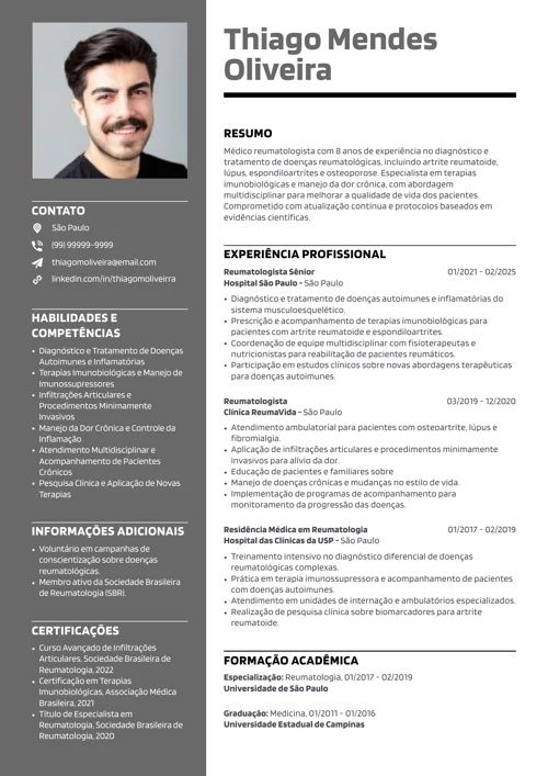 modelo de currículo de reumatologista