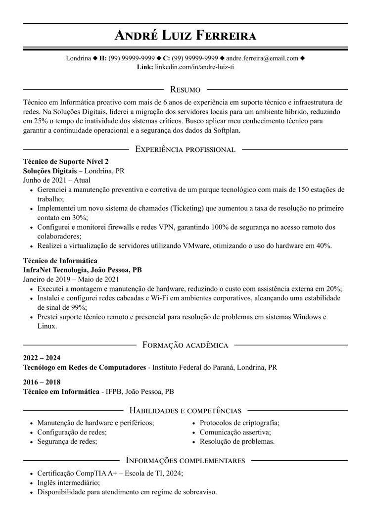 Modelo simples de currículo Word