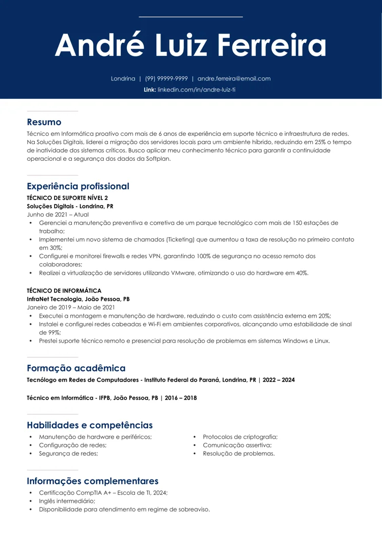 Modelo de currículo simples Word para download