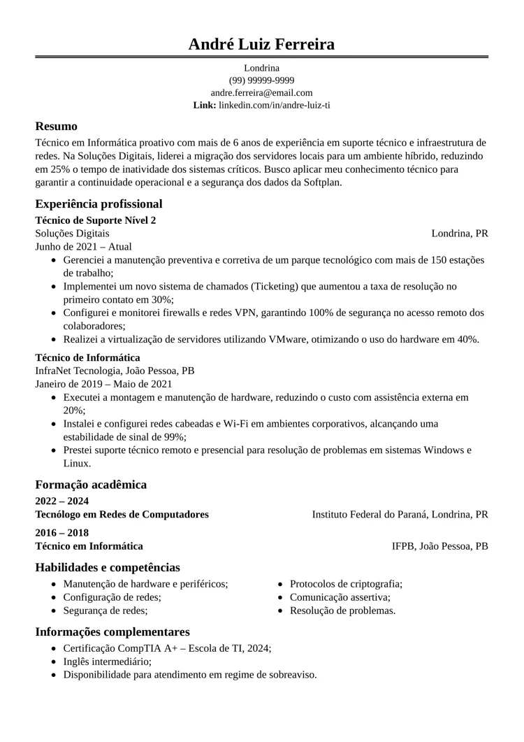 Modelo de currículo simples Word para baixar