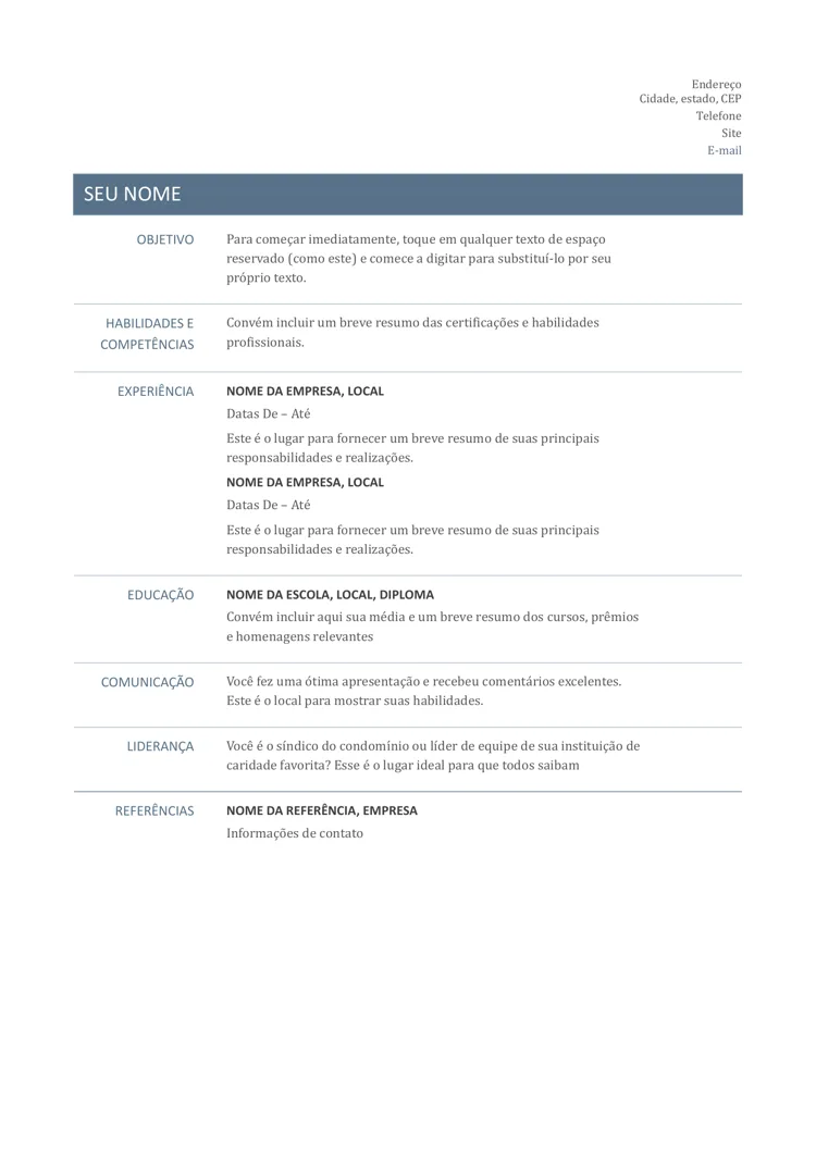 Curriculum vitae simples para preencher no Word