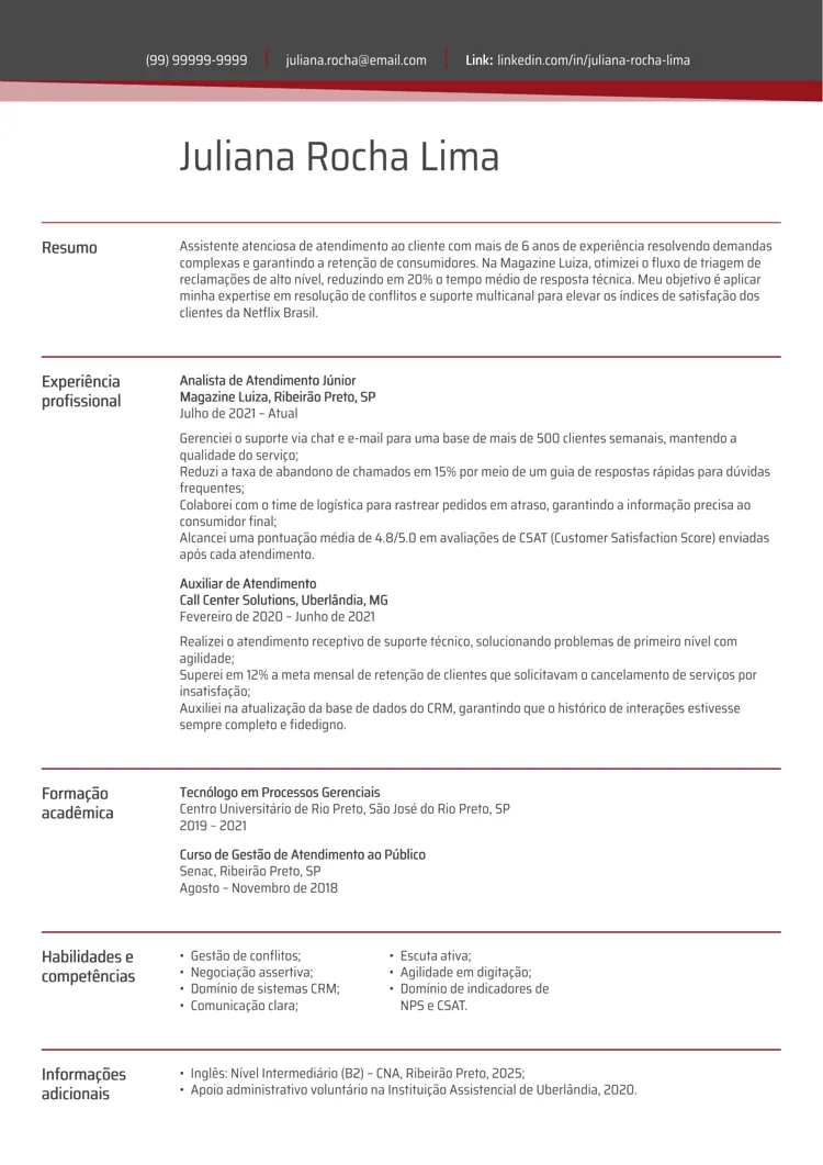 Modelo de currículo moderno do site de currículos