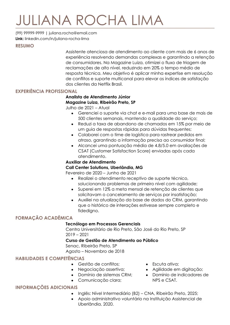 Modelo de currículo simples do site de fazer CV