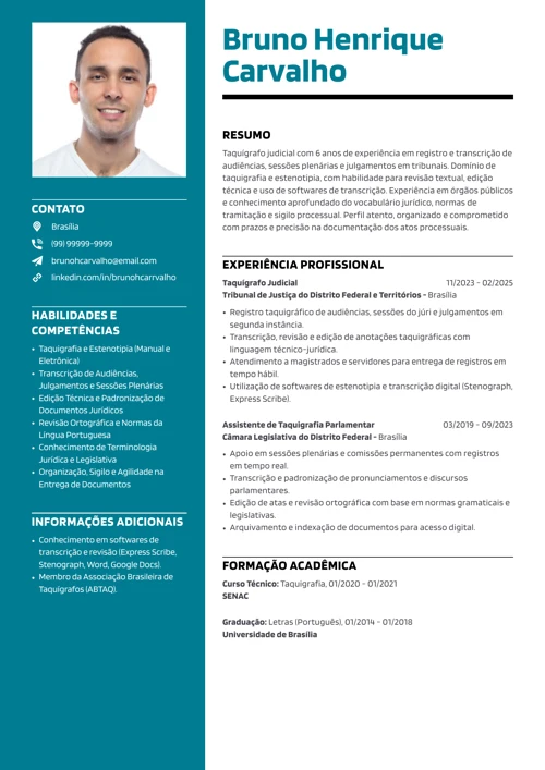 modelo de currículo de taquígrafo judicial