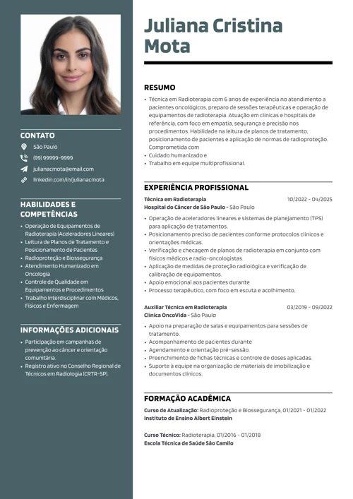 modelo de CV para técnico em radioterapia