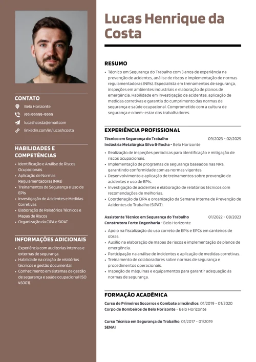 modelo de currículo de técnico em segurança do trabalho