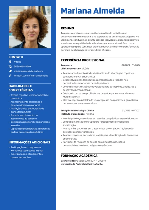 modelo de currículo de terapeuta