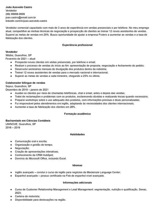 exemplo de curriculum vitae