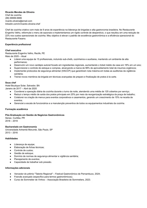 exemplo de currículo com título do cargo