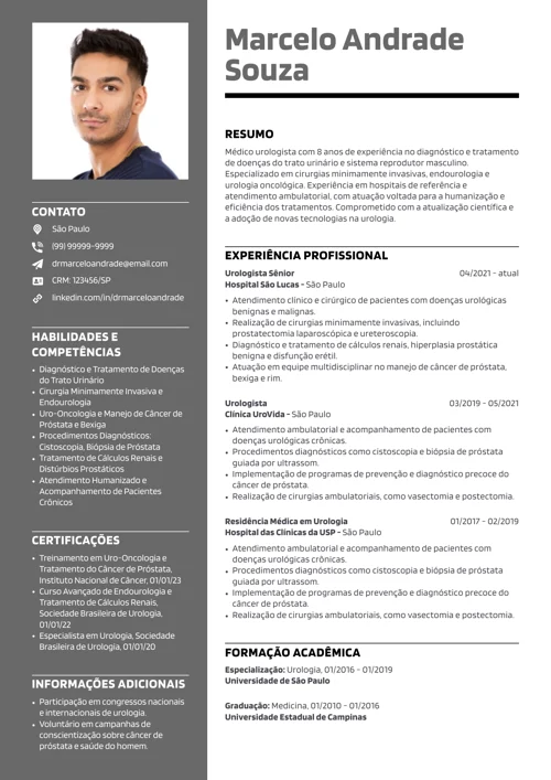 exemplo de currículo de urologista pronto
