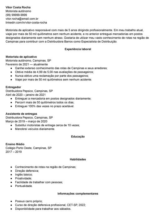 exemplo de curriculum vitae Word para download